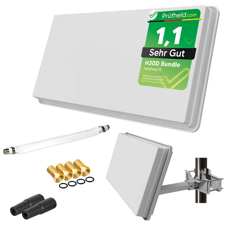 Sat Flachantenne Single LNB HD Sat Anlage für 1 Teilnehmer H30D1+ kompakte Sat-Antenne mit Fensterha