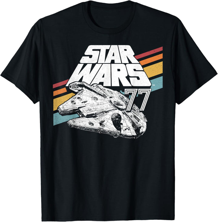 Star Wars Millennium Falcon '77 Retro Stripes Poster T-Shirt