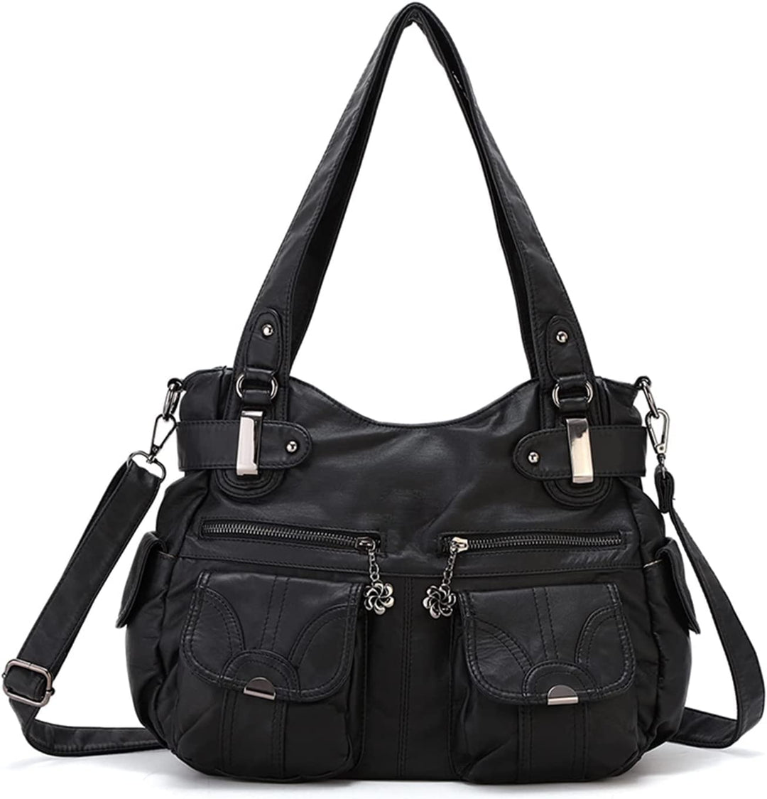 FANDARE Gross Schultertasche Damen Umhängetasche Frauen Vintage Schulranzen Wasserdicht PU Leder Wom