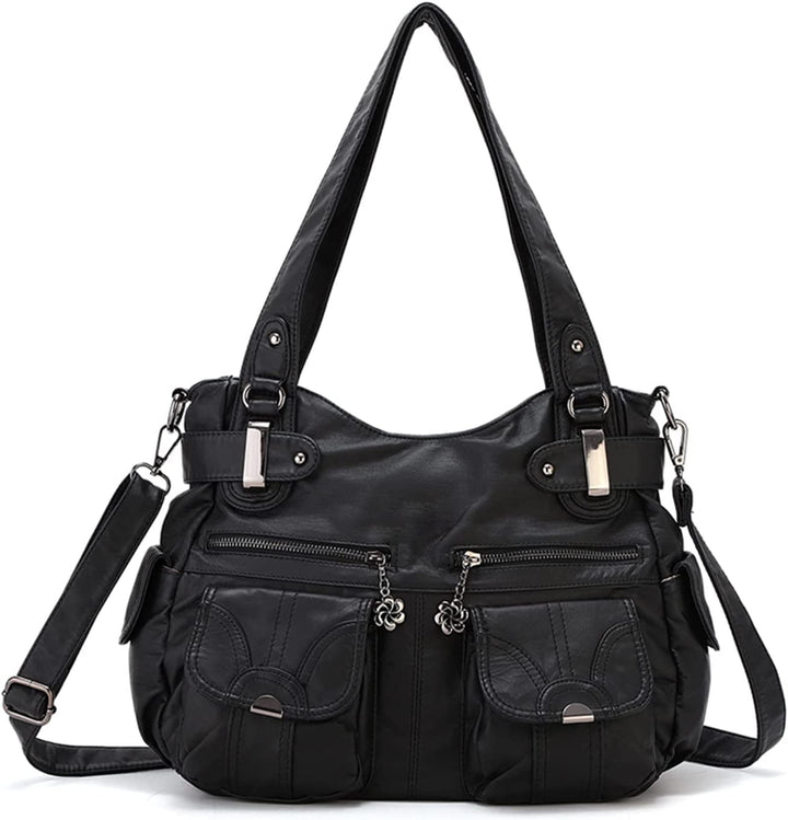FANDARE Gross Schultertasche Damen Umhängetasche Frauen Vintage Schulranzen Wasserdicht PU Leder Wom