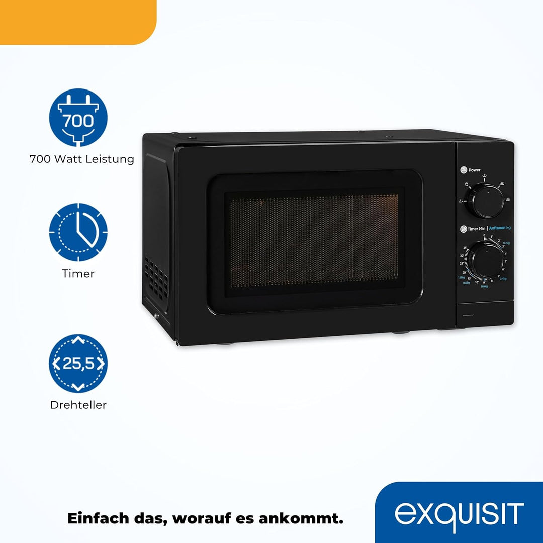 Exquisit Mikrowelle WP 700 J17-3 sw | 700 W Leistung | 20 L Garraum | Unterbau | Schwarz | Mikrowell