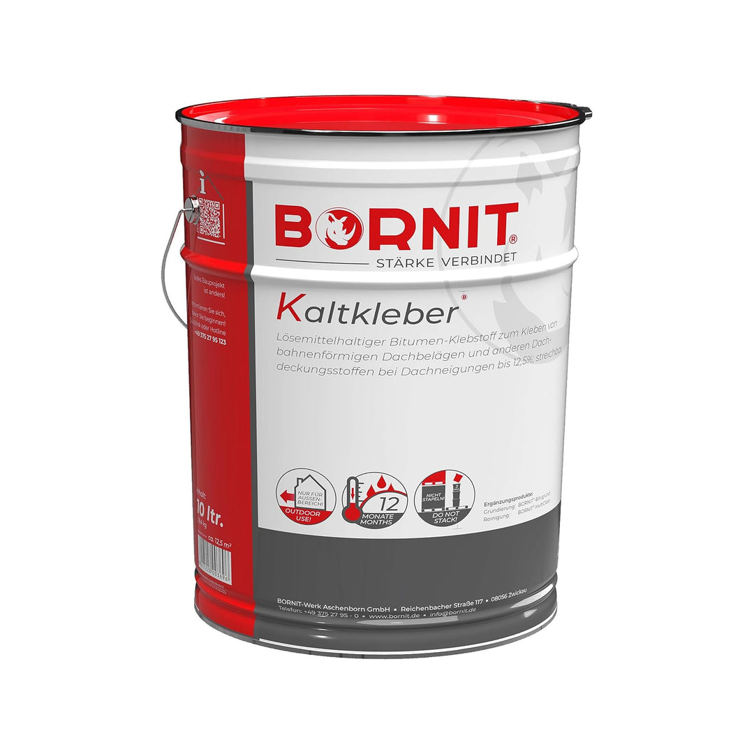 BORNIT Kaltkleber Bitumen Kleber Dachbeläge [bis 12,5% Neigung] 10L Klebstoff Bitumen Lösemittel Gar