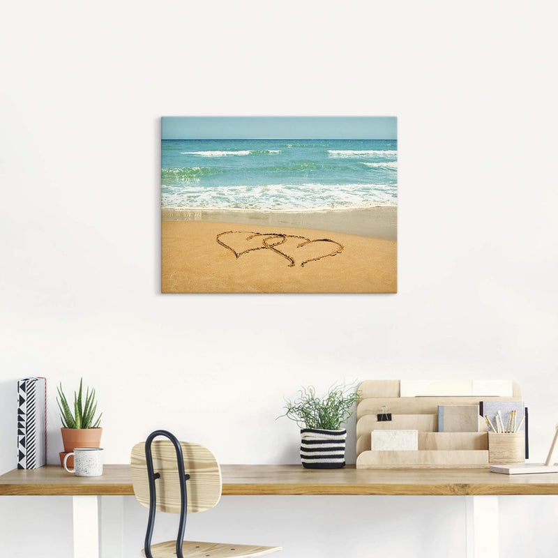 ARTland Leinwandbilder Wandbild Bild auf Leinwand 80x60 cm Landschaften Strand T5OB Herzen im Sand 8