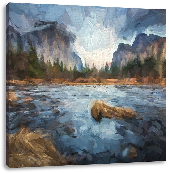 Pixxprint Prächtiger Fluss in den Bergen als Leinwandbild Quadratisch/Grösse: 70x70 / Wandbild/Kunst