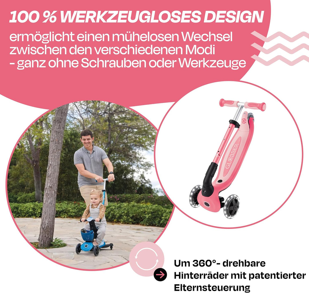 GLOBBER GO-UP Baby Lights 360° – Tretroller, Dreirad und Laufrad für Kinder – höhenverstellbares Kin