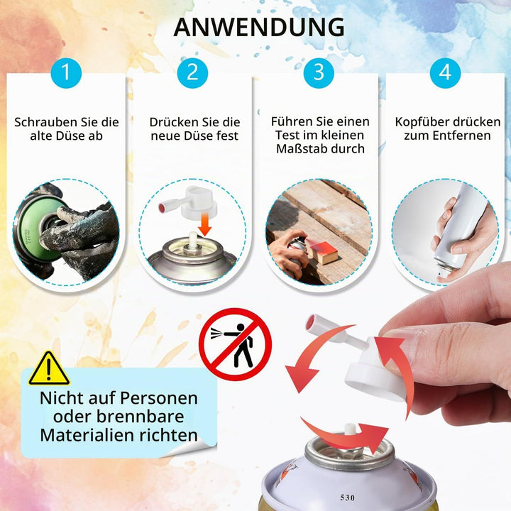 40 Sprühkopf Spraydose in 10 Verschiedene Grössen Sprühkopf für Sprühlack mit 4 Sprühdosen Verlänger