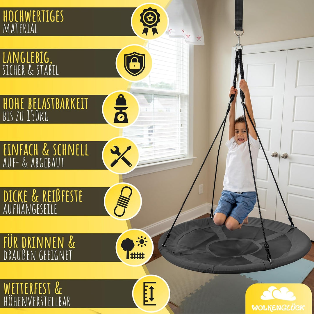 WOLKENGLÜCK® Nestschaukel [Ø 110 cm] - Höhenverstellbare Schaukel Outdoor & Indoor für Kinder und Er