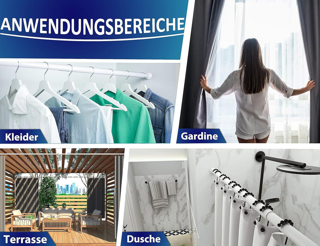 MEISENBERG Rostfreie Teleskopstange ohne Bohren 260-310cm, Ø25mm Weiss Multifunktionale Gardinenstan