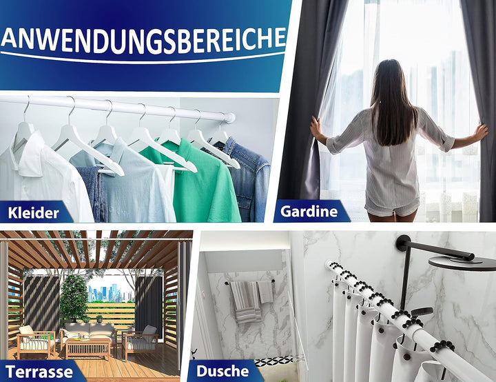 MEISENBERG Rostfreie Teleskopstange ohne Bohren 260-310cm, Ø25mm Weiss Multifunktionale Gardinenstan