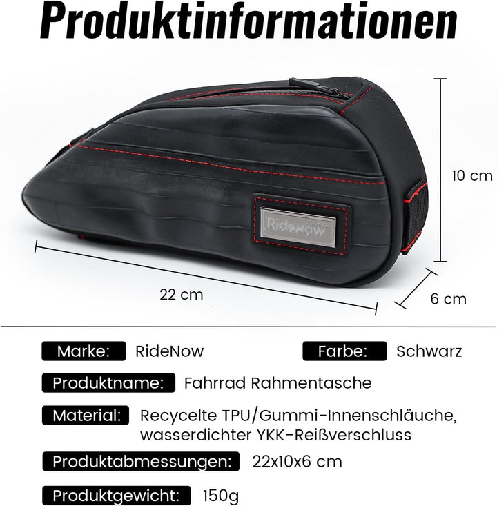 RIDENOW Fahrradtasche Rahmentasche aus recycelten TPU-Schläuchen & Gummischläuchen, Schmale wasserdi