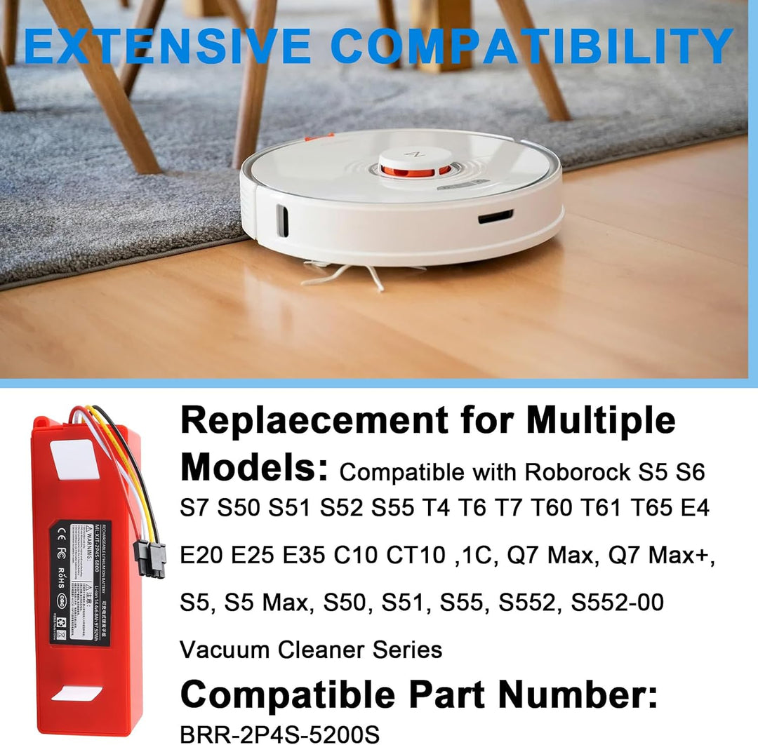 14,4 V 6800 mAh Ersatzakku Kompatibel mit Xiaomi Roborock S5 S50 S51 S55 S6 S7 Mijia Xiaowa E4 E20 E