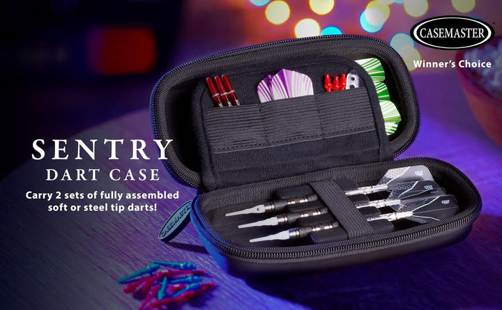 Casemaster Sentry Dart Case Slim Eva Shell for Steel and Soft Tip Darts, Hold 6 Darts and Features B