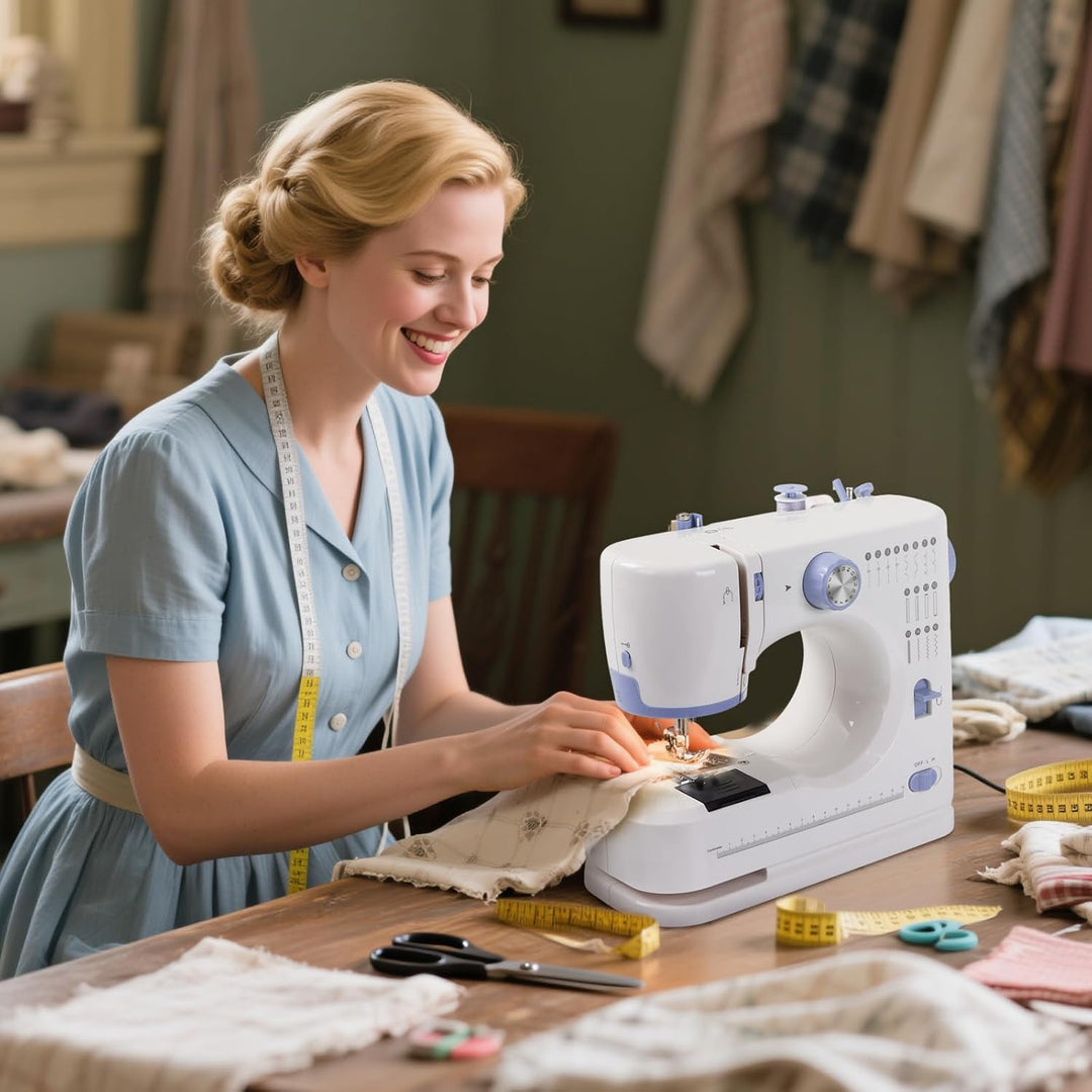 Nähmaschine für Anfänger und Kinder, Qoosea 16 Stichmuster Overlock Nähmaschine Einfach zu Bedienen,
