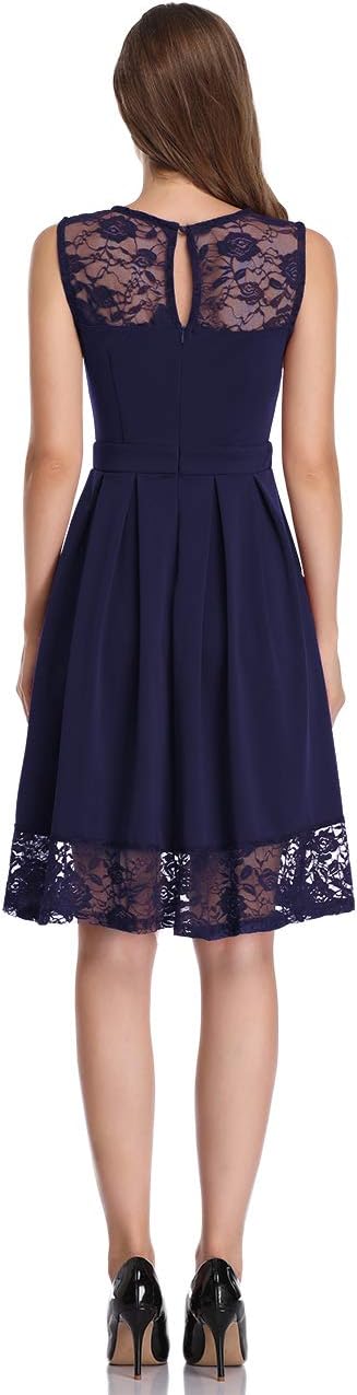 KOJOOIN Damen Elegant Spitzenkleid Cocktailkleid Brautjungfernkleider für Hochzeit Abendkleider Rund