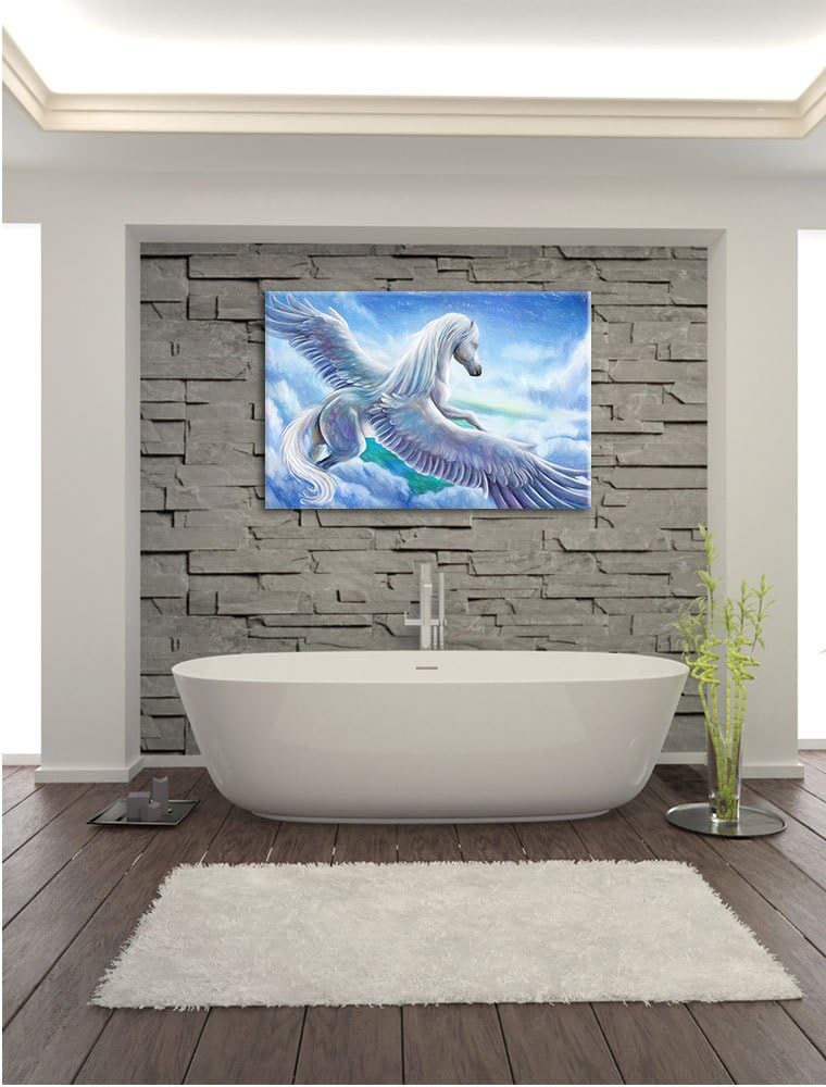 Pixxprint Pegasus fliegt über den Wolken Kunst Buntstift Effekt, Format: 100x70 auf Leinwand, 100x70