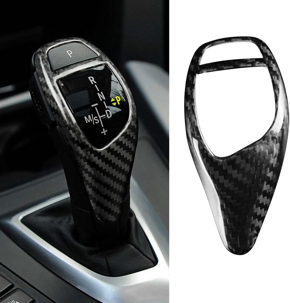 KUNGKIC Kohlefaser Innenraum Zubehör Auto Schalthebelknauf Getriebegriff Abdeckung Schaltknüppel Auf