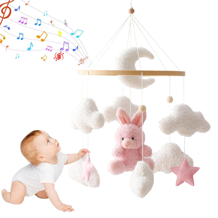 Krippen-Mobile für Babys, Filz-Windspiel-Mobile-Aufhänger mit Hase und Wolke, niedliches Cartoon-Bab