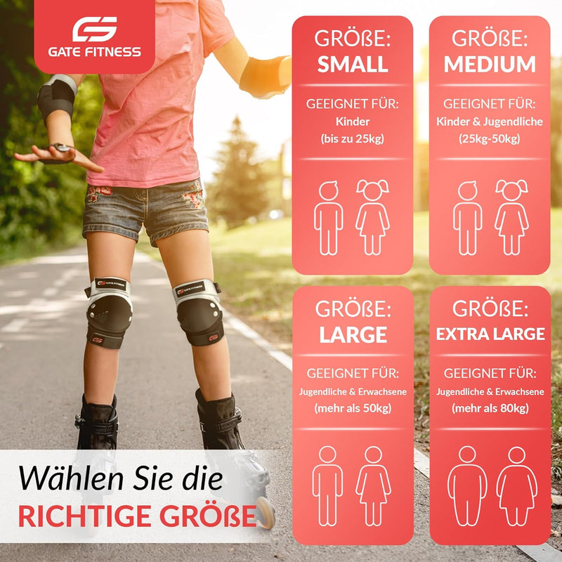 GATE FITNESS® Protektoren Set für Kinde & Erwachsene - Schutzausrüstung Set [6 Teilen] Knieschützer