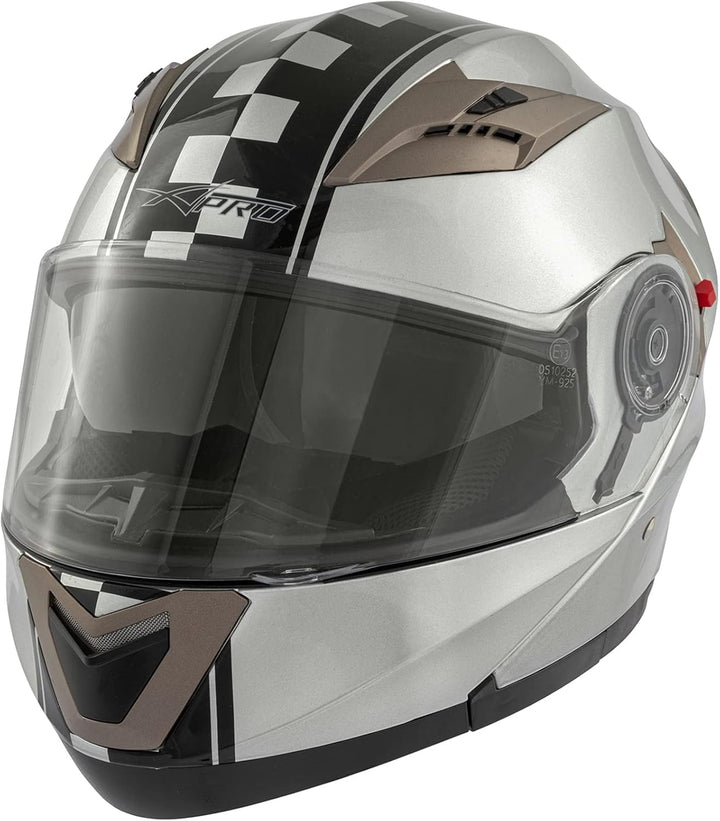 Motorradhelm Klapphelm Doppelvisier Grafik Touring Genehmigt ECE2205 Flip-Up 55-56 cm ( S) Silber, 5