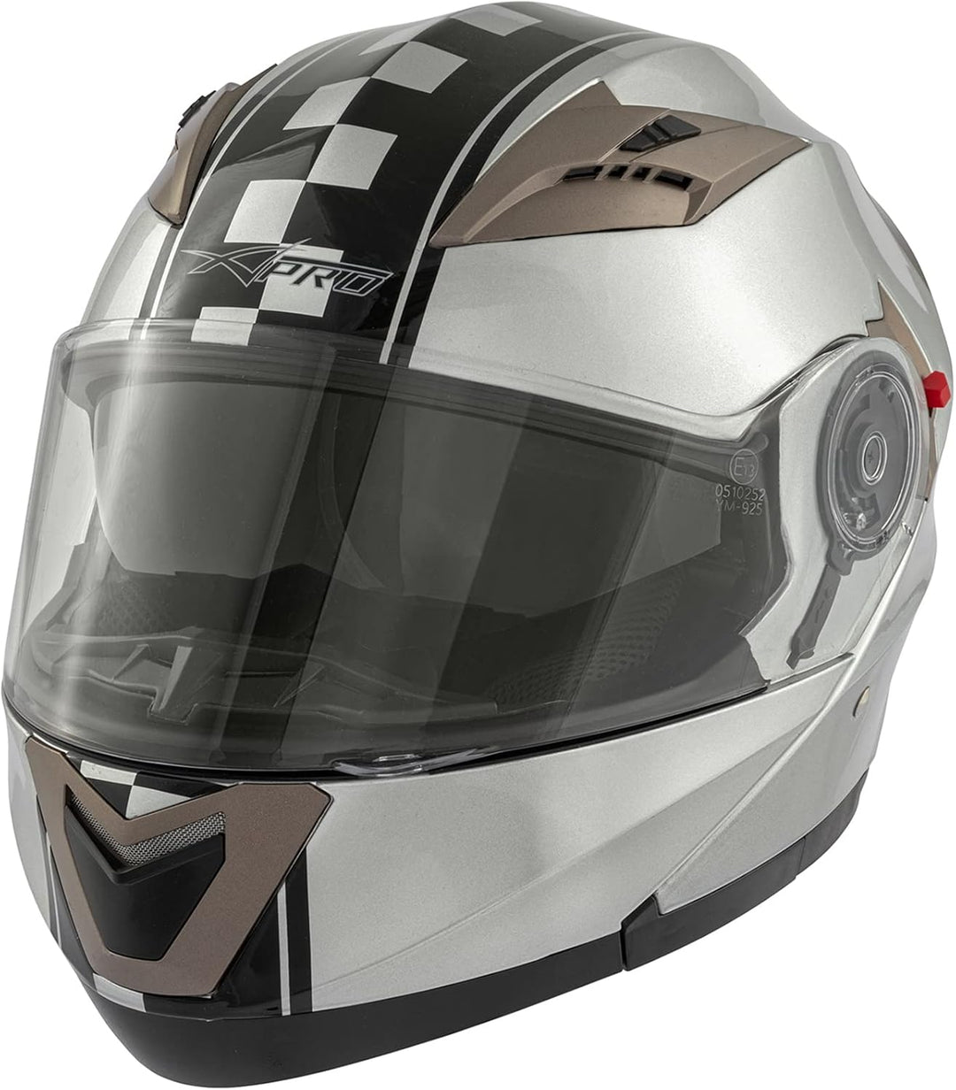 A-Pro Motorradhelm Klapphelm Doppelvisier Grafik Touring ECE 22 Genehmigt Silber XS 53-54 cm ( XS) S