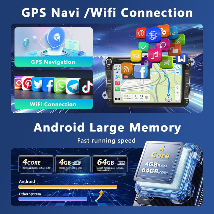 4GB+64GB Android Autoradio mit Type-C USB für VW Golf 5 6 Polo Passat B6 Touran T5 Seat Tiguan EOS C