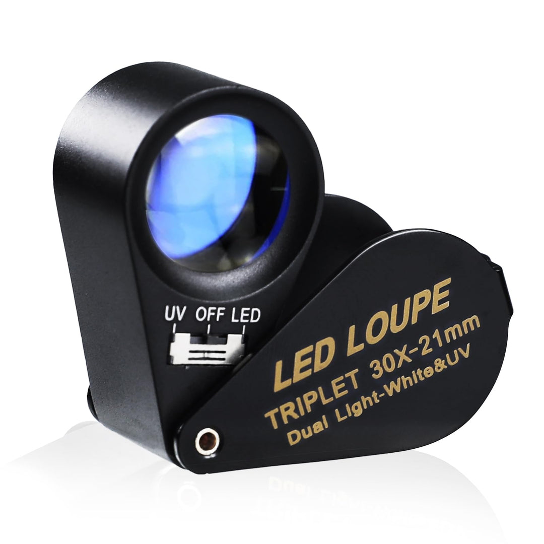 30-fache Vergrösserung Schmuckedelupe mit UV &amp; 6 LED-Juwelierstempel und Münzsammler, 30-fache Vergr