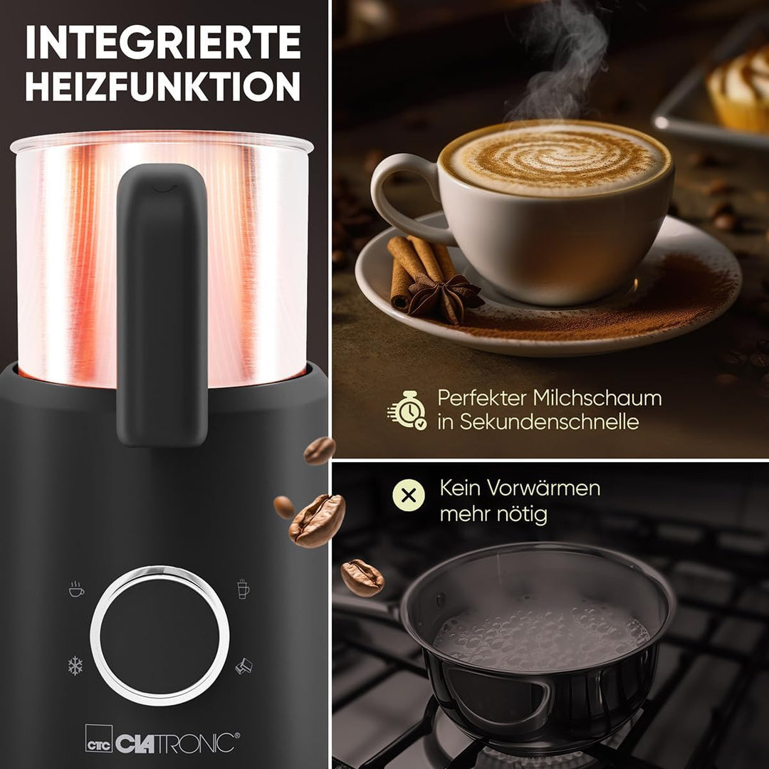 Clatronic® Milchaufschäumer elektrisch | mit Heizfunktion | warmer und kalter Schaum | für dichten,
