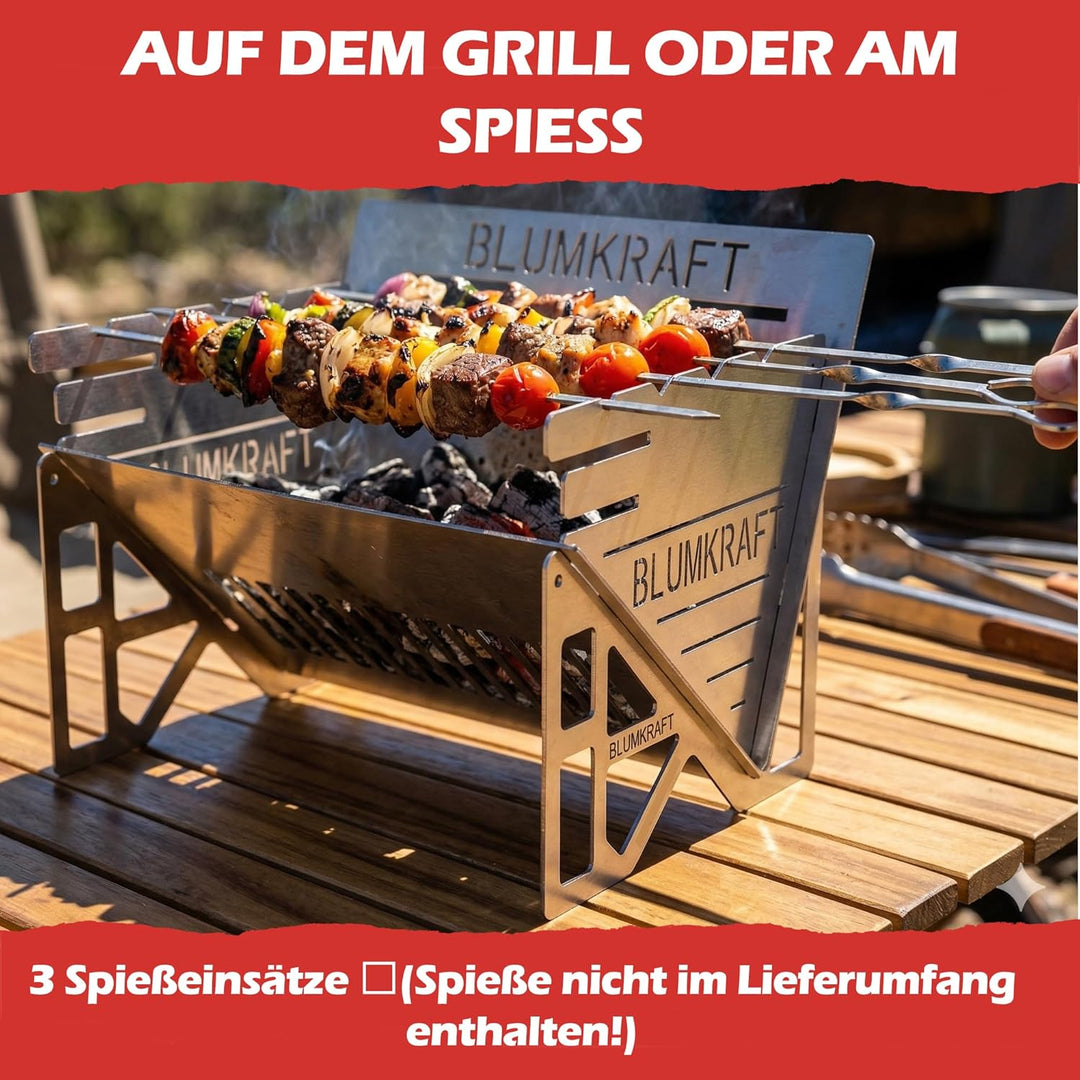 Tragbarer zusammenklappbarer Grill aus Edelstahl – Ultra-kompakter Holzkohlegrill – zerlegbar, Campi