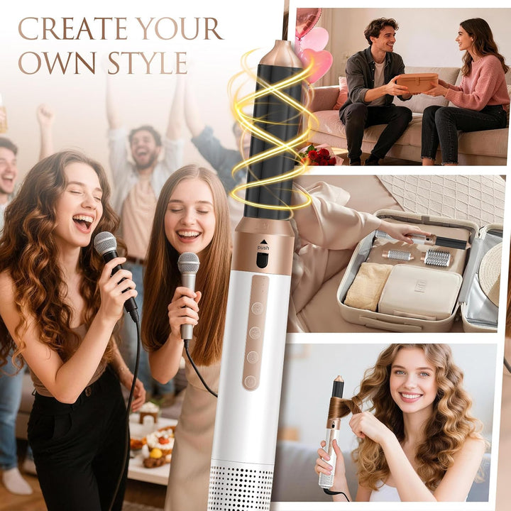 LAMA 5 in 1 Warmluftbürste Set Schnelltrocknend Föhnbürste, 1350W Warmluft Lockenbürste mit Lockenau