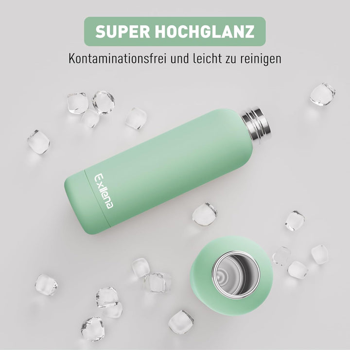 Exllena Trinkflasche Edelstahl 500ml - Hochwertige Thermosflasche Mit Silikongriff für Sport, Büro u