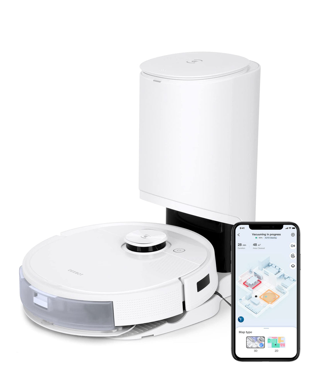 ECOVACS DEEBOT T9+ Saugroboter mit Absaugstation, 3000Pa, Echtzeit-Objekterkennung, KI, Staubsaugerr