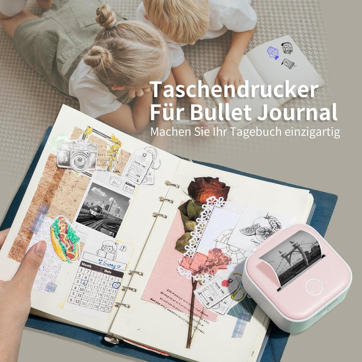 T02 Bluetooth Mini Drucker für Smartphone, tragbarer Fotodrucker fürs Handy, Etikettendrucker, Mobil