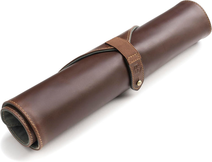 Angus Stoke Messertasche für Kochmesser aus Büffelleder | 14-Fächer Leder-Messerrolle für Köche – Me