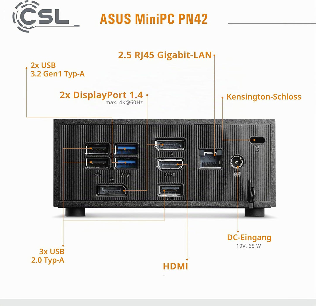 Mini PC ASUS PN42 mit Windows 11 Pro, Intel N200 4X 3700 MHz Turbotakt, 1000 GB M.2 SSD, 32 GB DDR4-