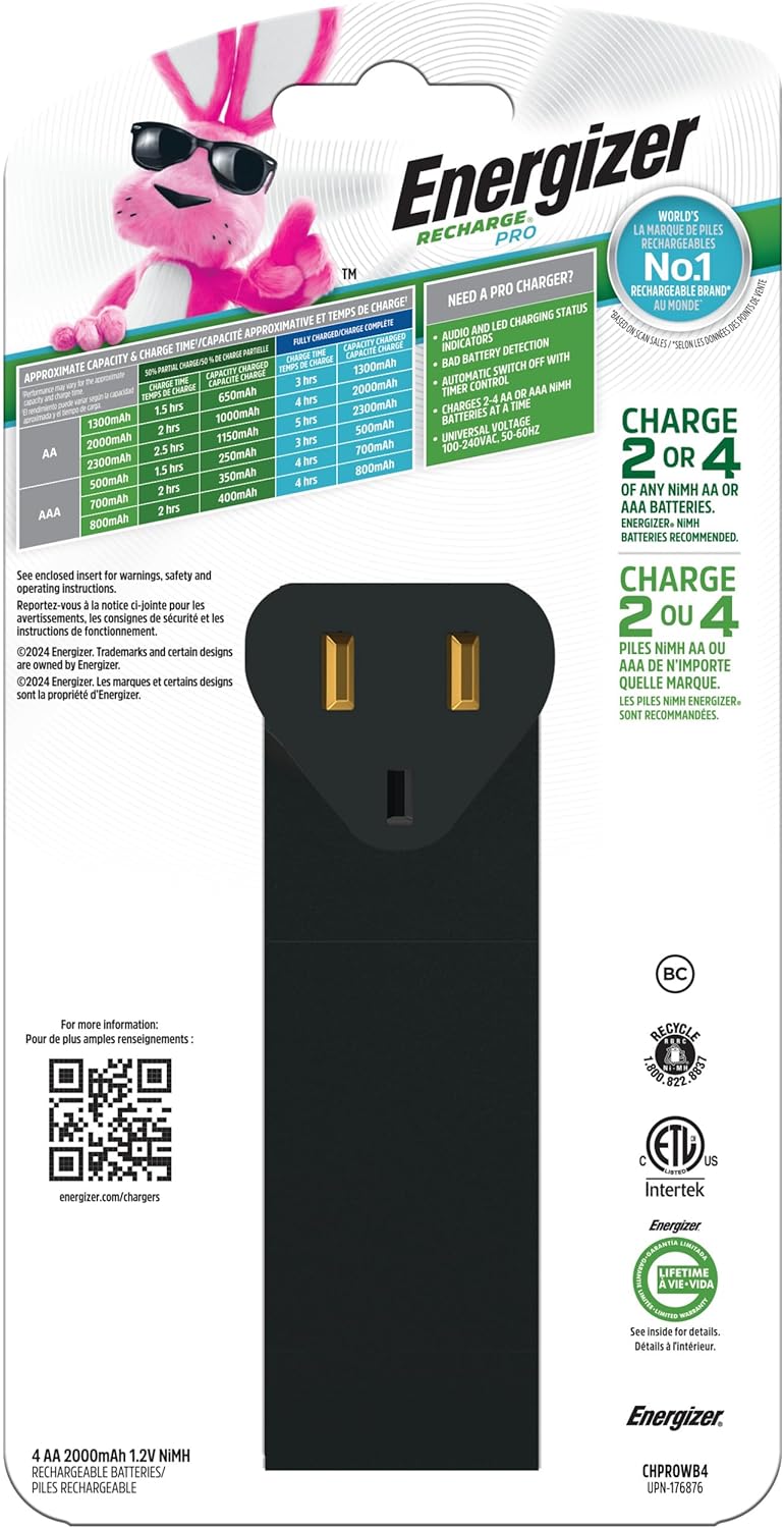 Energizer Recharge Wert Ladegerät mit 4 AA NiMH Akkus im lieferumfang enthalten Pro Charger w/ 4-AA