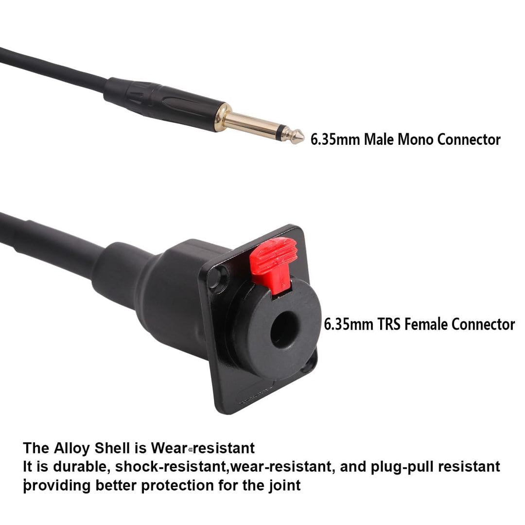 PENGLIN 50CM TS Panel Mount Audio Verlängerungskabel, D-Typ 6.35mm Buchse auf TS Mono Stecker Für Mi