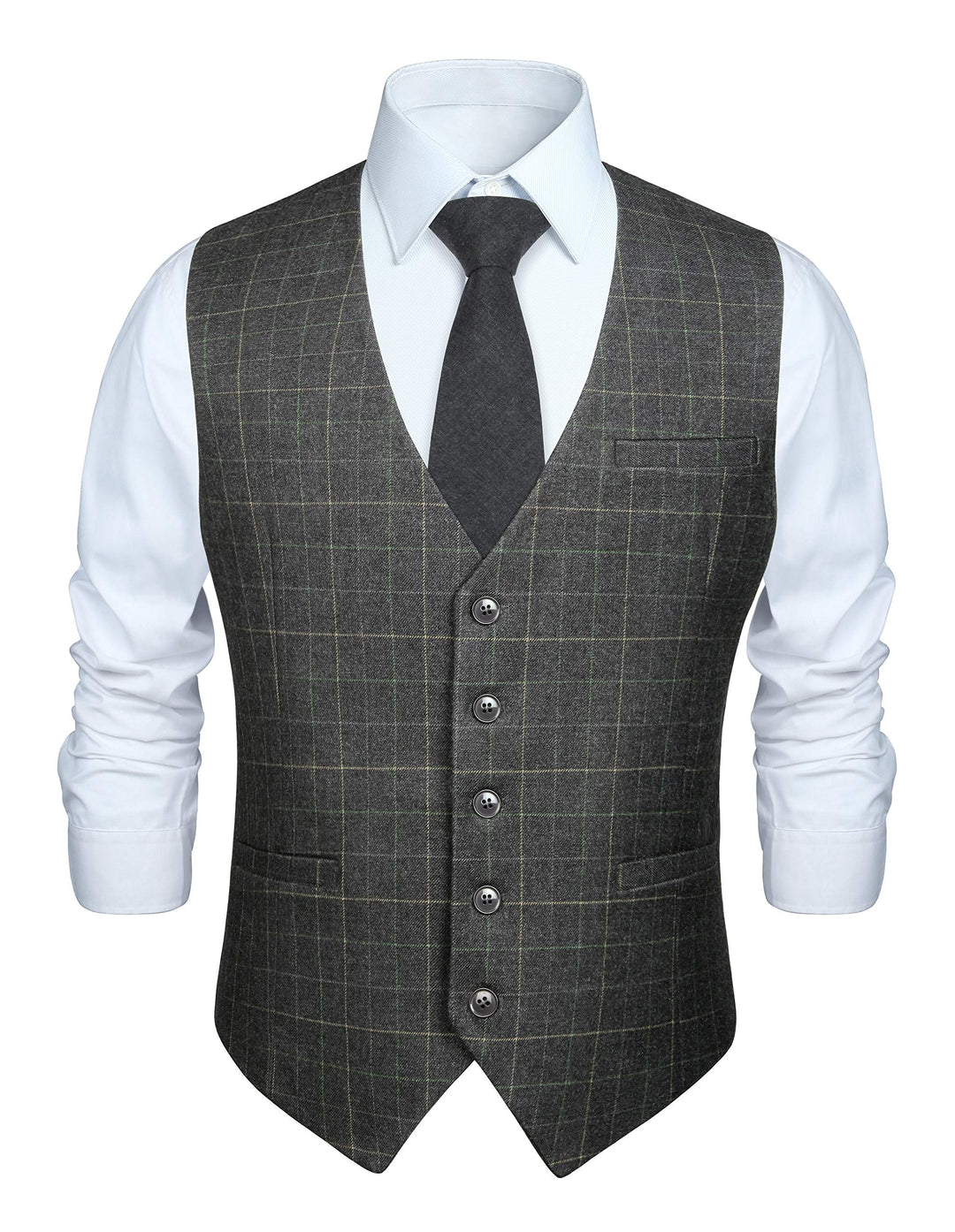 HISDERN Manner Formale Hochzeitsfeier Weste Baumwolle Plaid Kleid Anzug Weste für Herren hellgrau XL