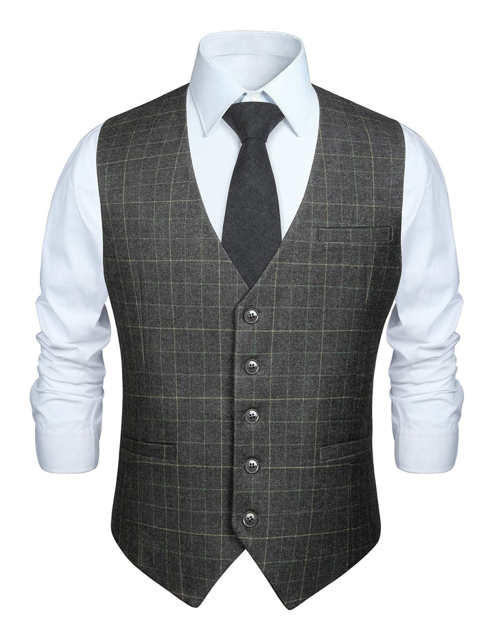 HISDERN Manner Formale Hochzeitsfeier Weste Baumwolle Plaid Kleid Anzug Weste für Herren hellgrau XL