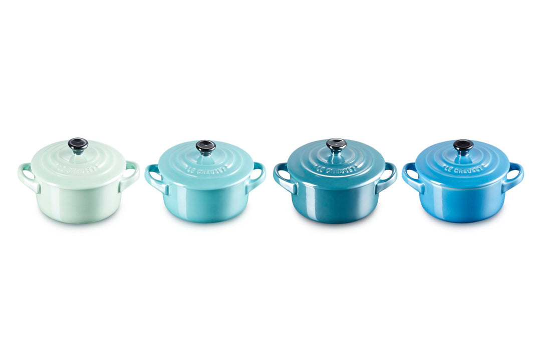 Le Creuset 4er-Set Mini Cocottes aus Steinzeug, je 200 ml, 10 x 5 cm, Metallics Blau-Grün (Cool Mint
