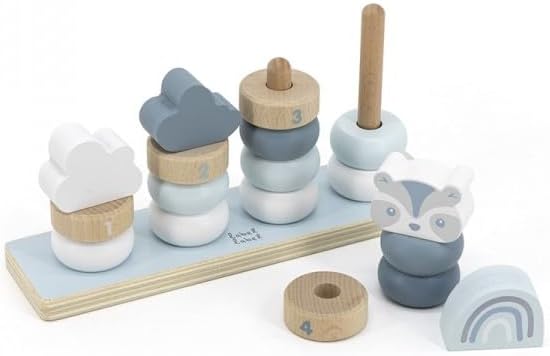 Elefantasie Stapelringe aus Holz blau personalisierbar mit Name und Geburtsdaten Baby Geschenk mit G