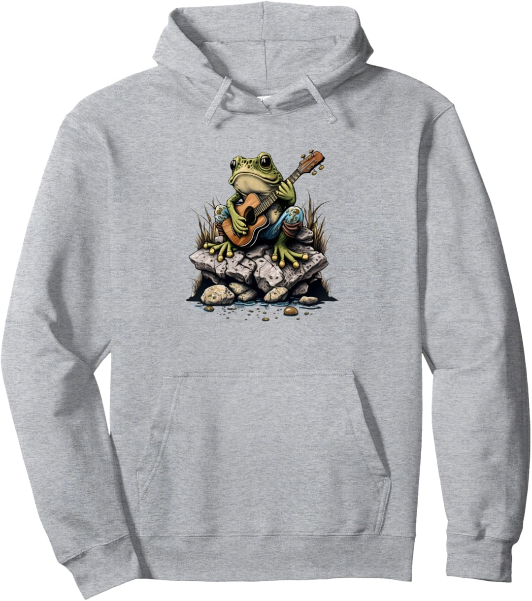 Frosch spielt Gitarre auf einem Stein Ästhetik Frosch Pullover Hoodie