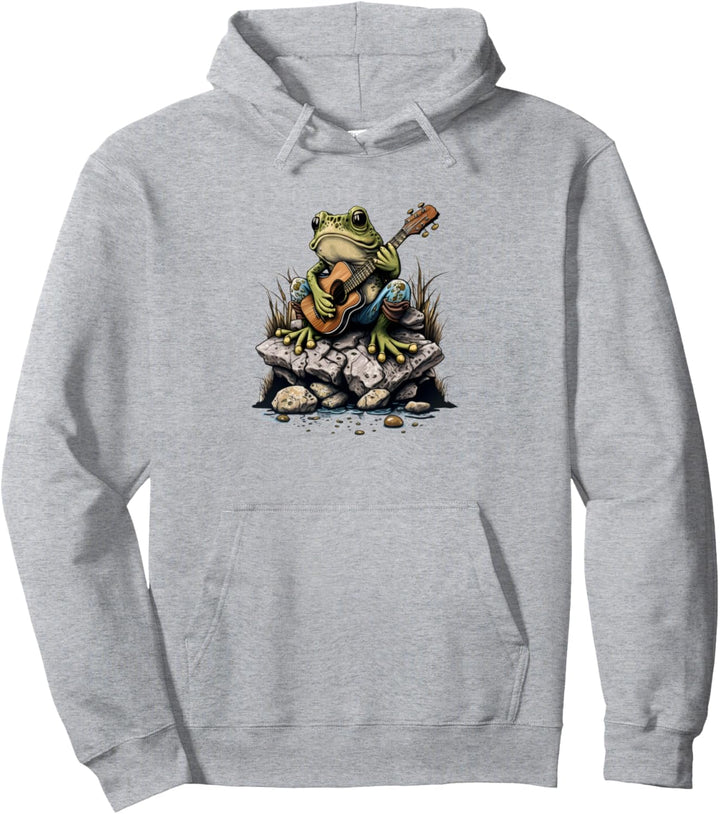 Frosch spielt Gitarre auf einem Stein Ästhetik Frosch Pullover Hoodie
