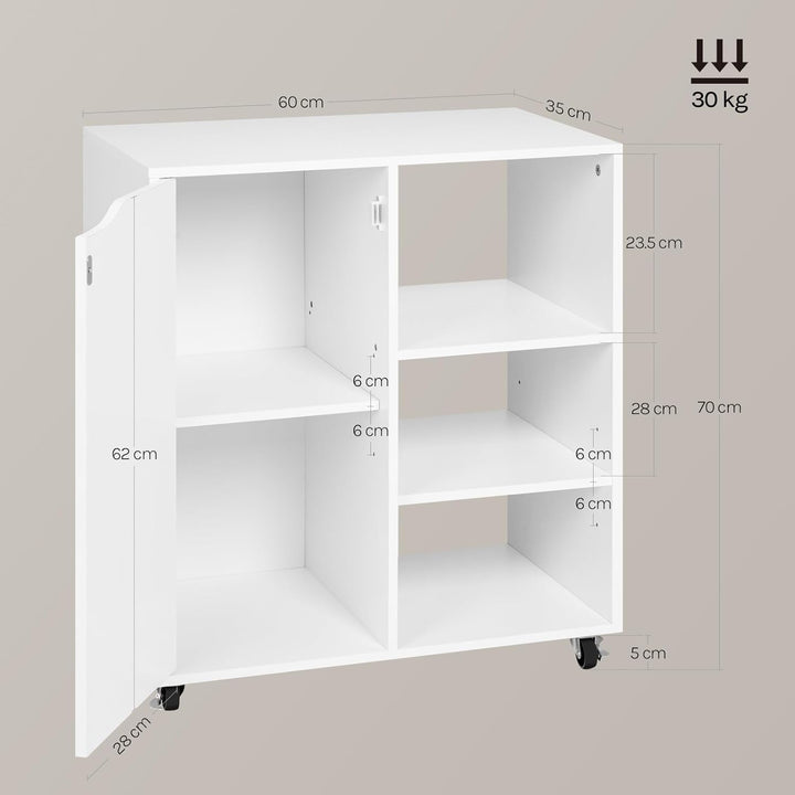 WOLTU Aktenschrank mit Rollen, Druckertisch mit 3 offenen Fächern, 1 Tür, verstellbaren Ablagen, für