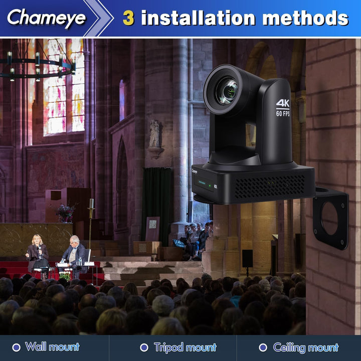 Chameye 4K 60fps NDI HX3 PTZ-Kamera, KI Auto-Tracking, 20-Fach optischer Zoom, HDMI/USB/3G-SDI/LAN/P