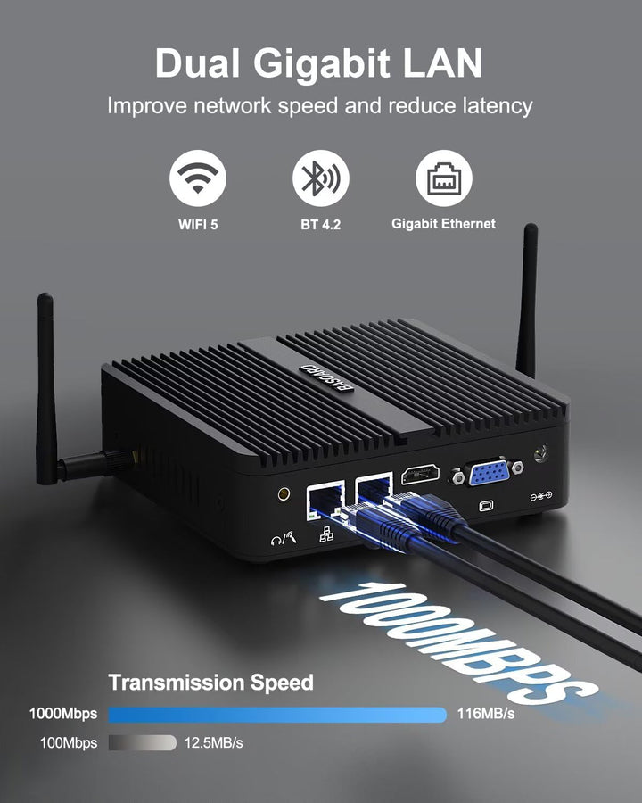 Industrie PC, Mini PC Lüfterlos, Alder Lake N100, 8GB RAM 128GB SSD, Gigabit Ethernet, HD VGA Dual D