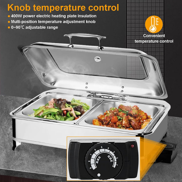 Chafing Dish Elektrisch, 9L Edelstahl Speisenwärmer Buffetwärmer (GN1/3) | Kommerziell Elektrisch Wa