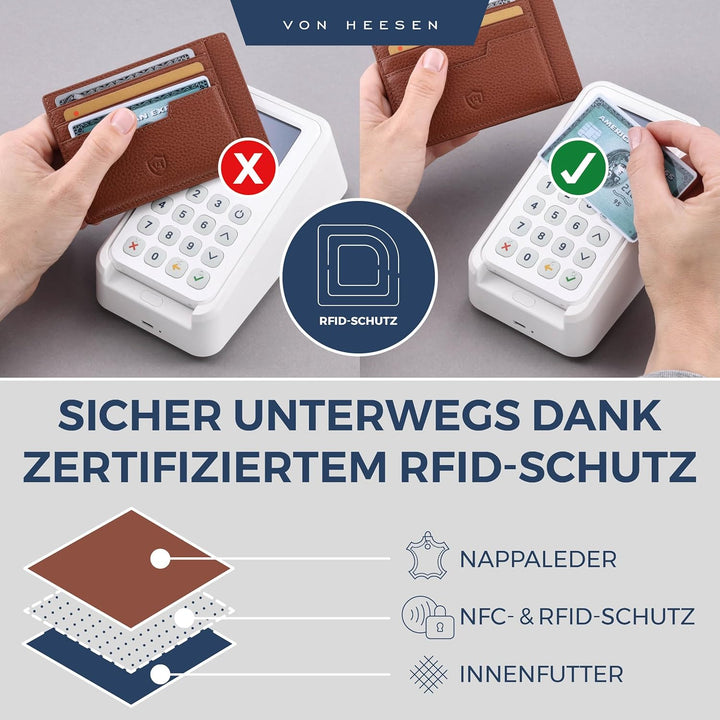VON HEESEN® Echtleder RFID Kartenetui aus Nappa-Leder - 9 Fächer - Querformat Kreditkartenetui für D