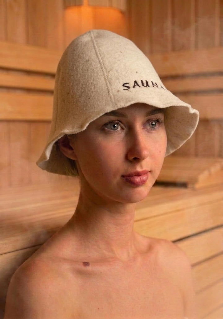 Ger3as Saunahut 100% Wolle mit Stickerei für Damen und Herren, Wellness Mütze Premium Qualität, Saun