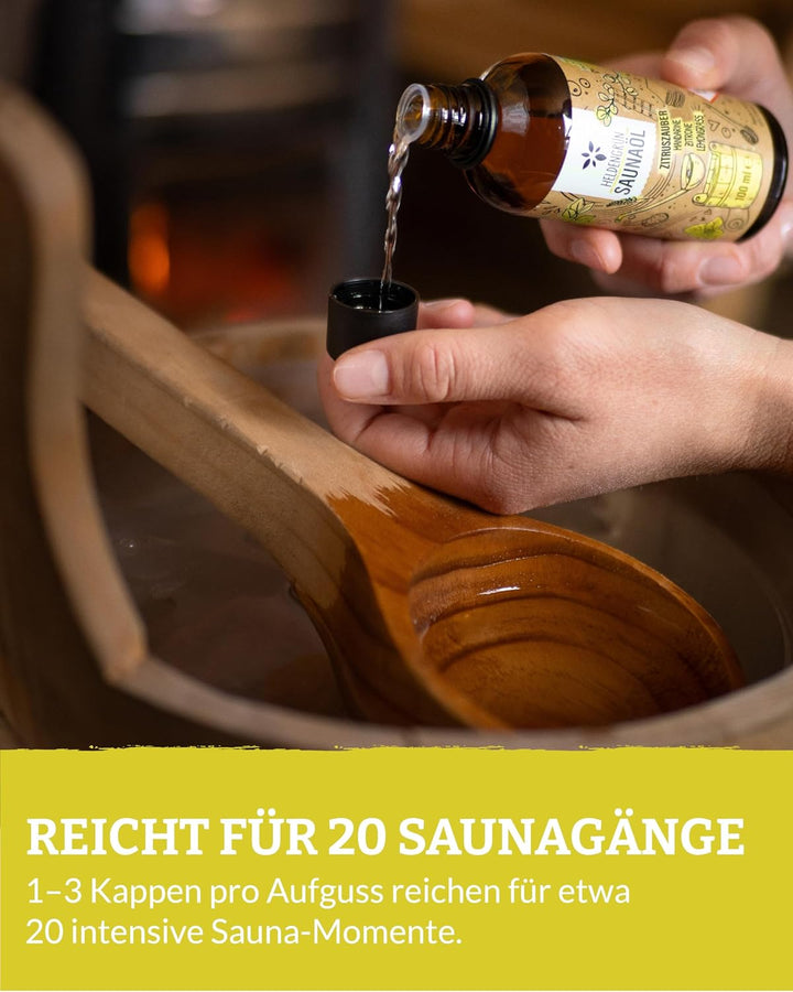 Heldengrün BIO Saunaaufguss Zitruszauber [ECHTE BIO-ÖLE] - Saunaöl mit Mandarine, Zitrone & Lemongra