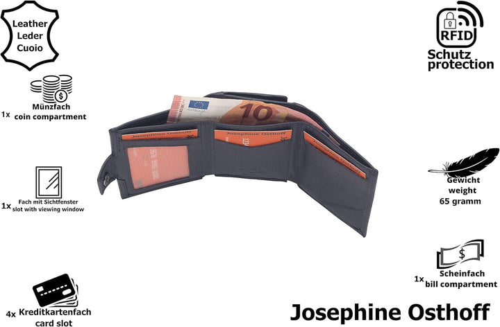 Josephine Osthoff Slim Wallet mit Münzfach Herren echt Leder mit RFID Schutz Geldeutel Damen kleine